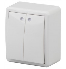 Выключатель 2-клавишный с подсветкой 11-1205-01 , 10АХ-250В, ОУ, Эксперт, Белый Б0020666  ЭРА