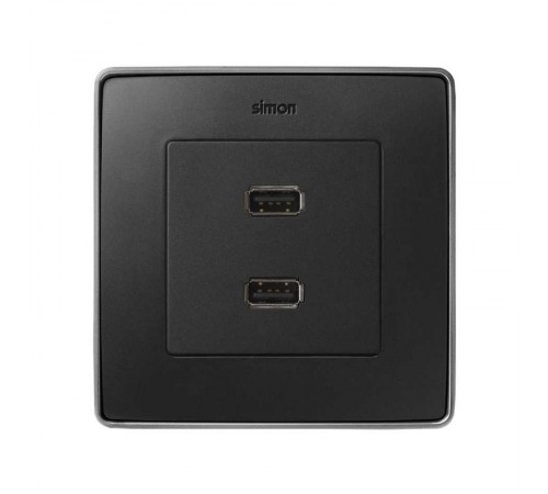Simon 82 Накладка для коннектора 2*USB 2.0 типа А, "мама", S82, S82N, S82 Detail, графит  8201090-038  Simon