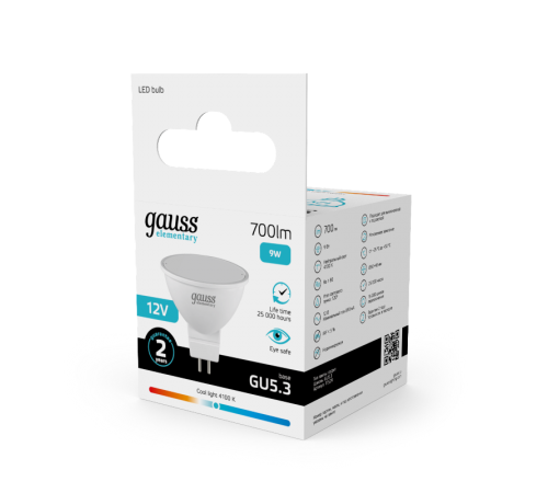 Лампа светодиодная   Elementary MR16 12V 9W 700lm 4100K GU5.3 LED 1/10/100  11529  Gauss