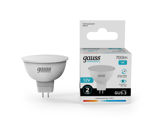 Лампа светодиодная   Elementary MR16 12V 9W 700lm 4100K GU5.3 LED 1/10/100  11529  Gauss