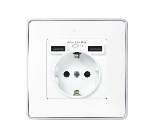 Накладка для розетки Schuko с зарядным устройством 2хUSB белого цвета S82  8200049-030  Simon