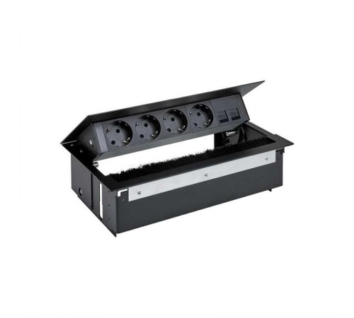 Врезной x5 розеточный блок, щетка, 4x2P+E, 2хRJ45, черный, S400  44504020-138  Simon