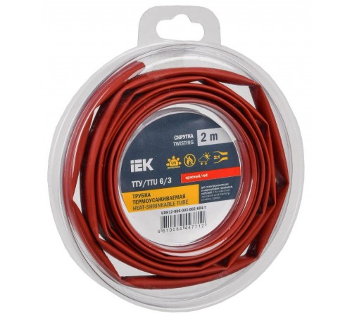 Трубка термоусадочная ТТУ нг-LS 6/3 красная (2м/упак) IEK  UDR12-006-003-002-K04-T  IEK