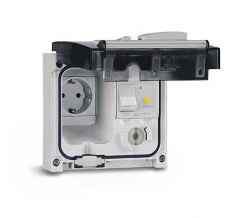 Розетка панельная. АВДТ (16А, 10мА, 3,5 кА). Защита IP56 с вставленной вилкой  DIS4093407  DKC