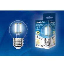 Лампа светодиодная LED-G45-5W/NW/E27/CL/DIM GLA01TR LED диммируемая. "шар", прозр серия Air. 4000K  UL-00002871  Uniel