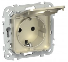 FLITE Розетка с заземлением со шторками с крышкой быстрозажимные клеммы 16А IP44 РСшкр11-1-44-ФлШ шампань  FI-R16-16-1-44-K37  IEK