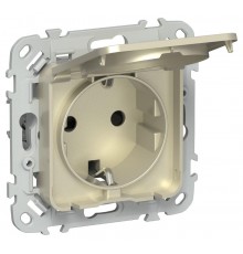 FLITE Розетка с заземлением со шторками с крышкой быстрозажимные клеммы 16А IP44 РСшкр11-1-44-ФлШ шампань  FI-R16-16-1-44-K37  IEK
