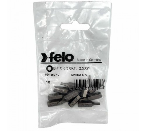 Бита шестигранная серия Industrial HEX 2,5X25, 10 шт  02425010  Felo