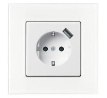 ABB Basic 55 Альп. белый Розетка Schuko 20 EUCBUSB-96-500, 16А, 700мА с устр.заряд.USB  2011-0-6196   2CKA002011A6196  ABB