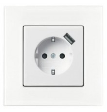 ABB Basic 55 Альп. белый Розетка Schuko 20 EUCBUSB-96-500, 16А, 700мА с устр.заряд.USB  2011-0-6196   2CKA002011A6196  ABB