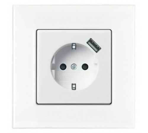 ABB Basic 55 Альп. белый Розетка Schuko 20 EUCBUSB-96-500, 16А, 700мА с устр.заряд.USB  2011-0-6196   2CKA002011A6196  ABB
