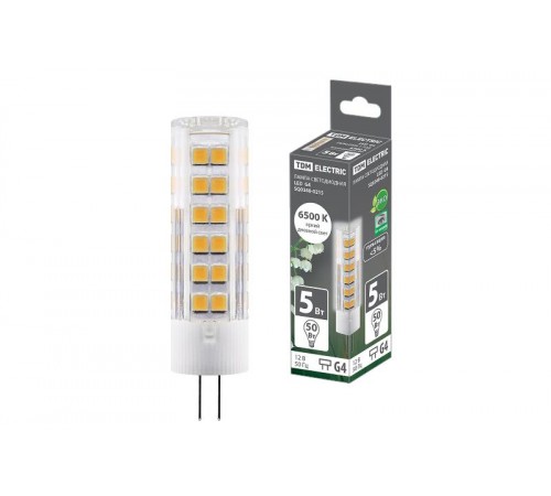 Лампа светодиодная G4-5 Вт-AC/DC 12 В-6500 К, SMD, 16x57 мм  SQ0340-0215  TDM