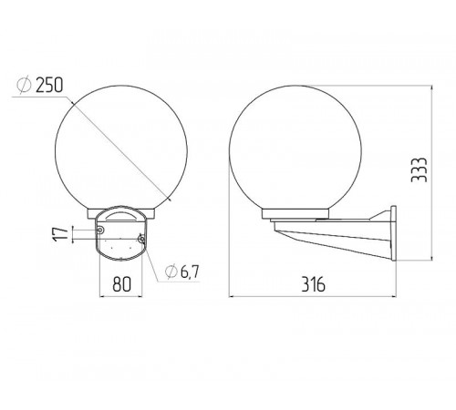 Светильник садово-парковый НБУ 01-60-255 , шар дымчатый с настенным крепежом D=250 mm  Б0048083  ЭРА