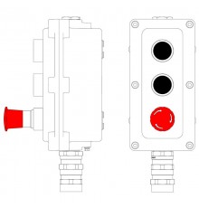 Взрывонепроницаемый пост управления из алюминия LCSD-03-B-MB-P1B(11)x1-P1B(11)x1-P6R(11)x1-PBMB-KA2MHK  LCSD21000111  DKC