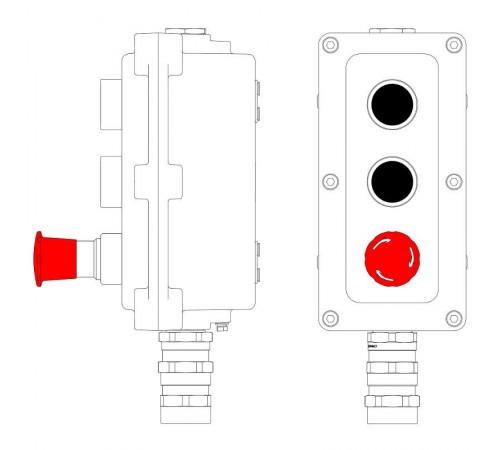 Взрывонепроницаемый пост управления из алюминия LCSD-03-B-MC-P1B(11)x1-P1B(11)x1-P6R(11)x1-PCMB-KA3MHK  LCSD21000112  DKC