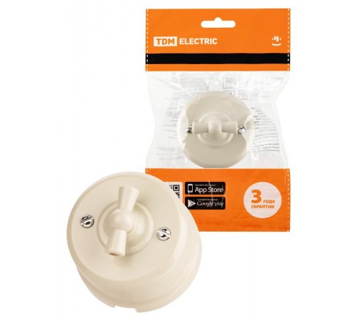 Выключатель поворотный проходной с ручкой (бантик) 10А сл. кость "Виви"  SQ1820-1305  TDM