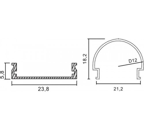 Профиль алюминиевый для светодиодной ленты круглый широкий с заглушками, серебро CAB283 2м ( в комплекте 2 заглушки, 4 крепежа)  10302  FERON