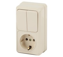 2-706-02 Intro Блок розетка+выкл. двойной верт. 10(16)А-250В, IP20, ОУ, Quadro, сл.кость  Б0036170  Intro