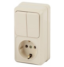 2-706-02 Intro Блок розетка+выкл. двойной верт. 10(16)А-250В, IP20, ОУ, Quadro, сл.кость  Б0036170  Intro