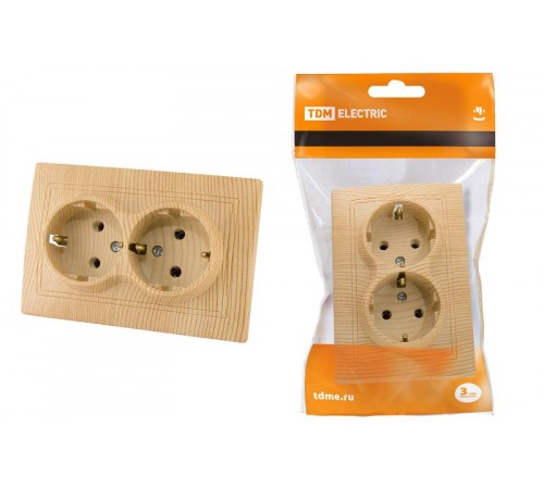 Розетка двойная 2П+З 16А 250В "ЭКО" (сосна) "Таймыр"  SQ1814-0214  TDM