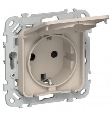 FLITE Розетка с заземлением со шторками с крышкой быстрозажимные клеммы 16А IP44 РСшкр11-1-44-ФлЛ льняной  FI-R16-16-1-44-K88  IEK