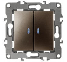 Выключатель двойной с подсветкой 12-1105-13 , 10АХ-250В,  бронза  Б0019292  ЭРА