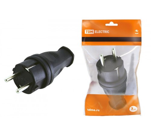 Вилка прямая каучук 2Р+РЕ 16А 250В IP44   SQ0612-0001  TDM