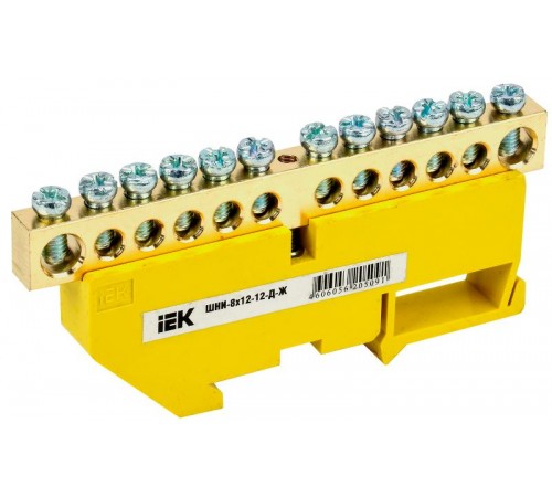 Шина PE "земля" на DIN-изоляторе ШНИ-8х12-12-Д-Ж  YNN10-812-12D-K05  IEK