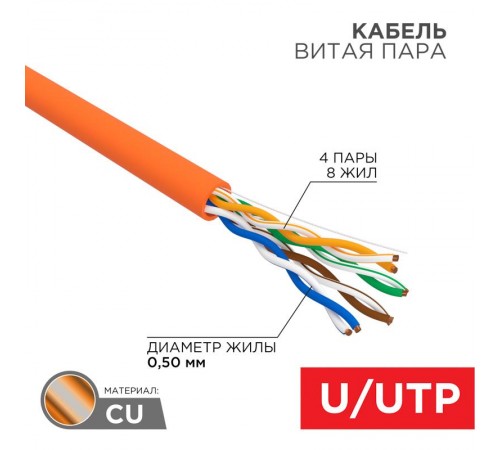 Кабель UTP  4PR  24AWG  CAT5e  305м нг(А)-HF. оранж.  01-0049  REXANT