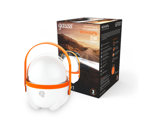 Фонарь кемпинговый GFL001 5W 380lm Li-ion 3600mAh диммируемый оранжевый LED 1/20/40  GF001  Gauss
