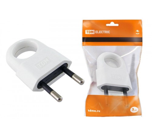 Вилка б/з с кольцом белая 10А 250В (евровилка CEE 7/16)  SQ1806-0189  TDM