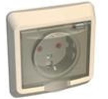 Этюд Кремовый С/У Розетка с заземлением с защитными шторками с крышкой IP44  PC16-044K  SE