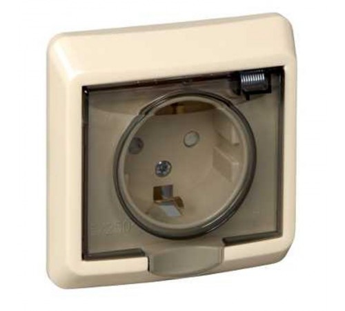Этюд Кремовый С/У Розетка с заземлением с защитными шторками с крышкой IP44  PC16-044K  SE