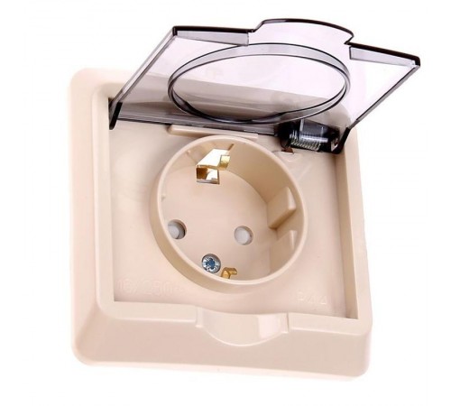 Этюд Кремовый С/У Розетка с заземлением с защитными шторками с крышкой IP44  PC16-044K  SE