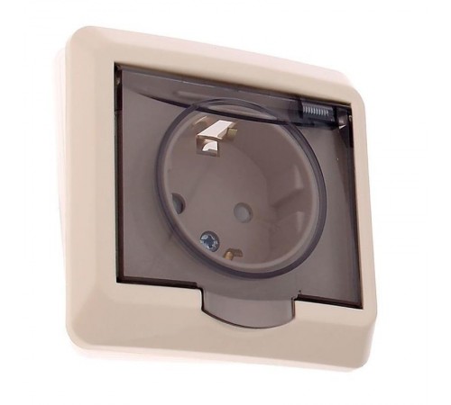 Этюд Кремовый С/У Розетка с заземлением с защитными шторками с крышкой IP44  PC16-044K  SE