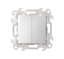Двухклавишный кнопочный выключатель 10A 250В цвета алюминий S24 Harmonie  2410151-033  Simon