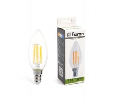 Лампа светодиодная, (15W) 230V E14 4000K прозрачная, LB-717  38258  FERON