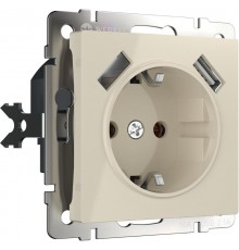 W1171503/ Электроустановочные изделия - Розетка с заземлением, шторками и USBх2 (слоновая кость)  a051486  Werkel