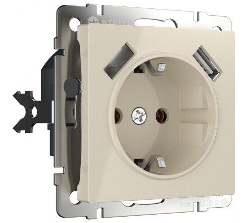 W1171503/ Электроустановочные изделия - Розетка с заземлением, шторками и USBх2 (слоновая кость)  a051486  Werkel
