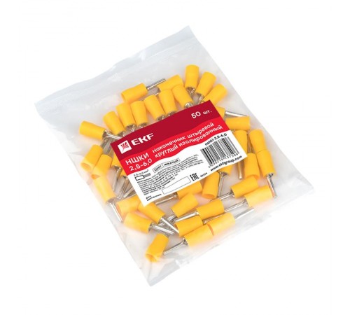 Наконечник штыревой круглый изолированный НШКИ 2.5-6.0 (уп 50шт) EKF PROxima  nshki-2.5-6.0  EKF