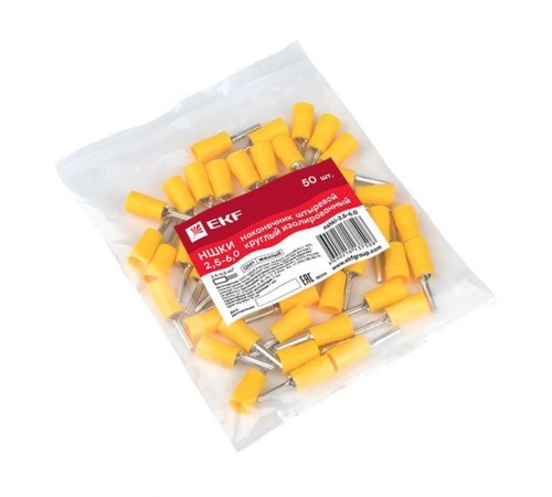 Наконечник штыревой круглый изолированный НШКИ 2.5-6.0 (уп 50шт) EKF PROxima  nshki-2.5-6.0  EKF