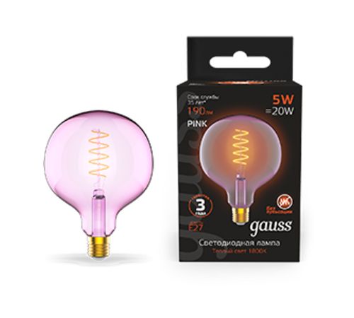 Лампа светодиодная LED Filament Flexible G125-C Pink E27 5W 190lm 1800K 125*178mm 1/10  1011802105  Gauss