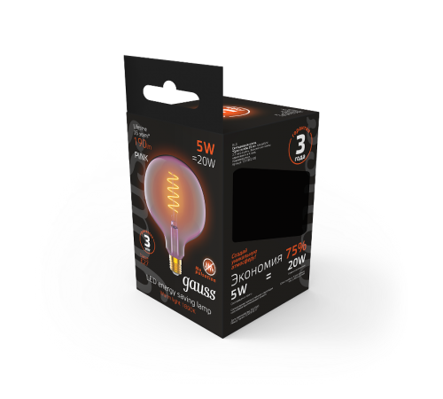 Лампа светодиодная LED Filament Flexible G125-C Pink E27 5W 190lm 1800K 125*178mm 1/10  1011802105  Gauss