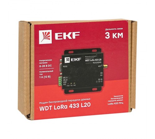 Модем беспроводной передачи данных WDT LoRa 433 L20 PROxima  wdt-L433-20  EKF