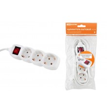 Удлинитель бытовой  У03В выключатель, 3 гнезда, 3метра, с заземлением, ПВС 3х1мм2  16А/250В   SQ1303-0101  TDM