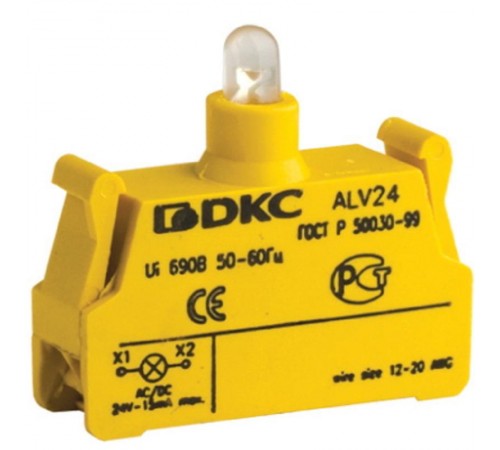 Контактный блок с клеммным безвинтовым зажимом со светодиодом на 12В  ALV12  DKC