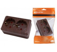 Розетка двойная 2П+З открытой установки с з/ш IP20 16А, бук "Ладога"   SQ1801-0040  TDM