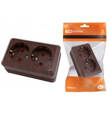 Розетка двойная 2П+З открытой установки с з/ш IP20 16А, бук "Ладога"   SQ1801-0040  TDM