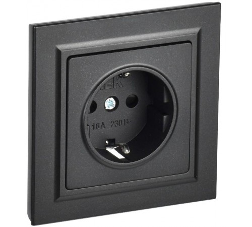 BRITE Розетка с заземлением со шторками 16А в сборе РСР14-1-0-БрЧ черный  BR-R14-16-K02-F  IEK