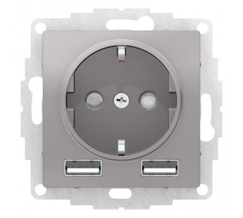 AtlasDesign Алюминий Розетка 16А c 2 USB A+A, 5В/2,4А, 2х5В/1,2А, механизм  ATN000330  SE